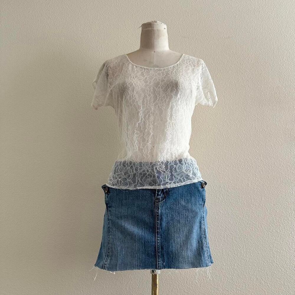 handmade dainty white lace sheer top